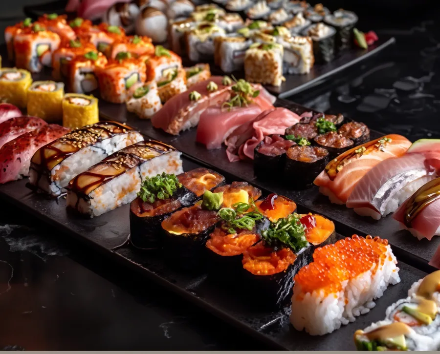 Plateau traiteur YUNA — assortiment de sushi et makis